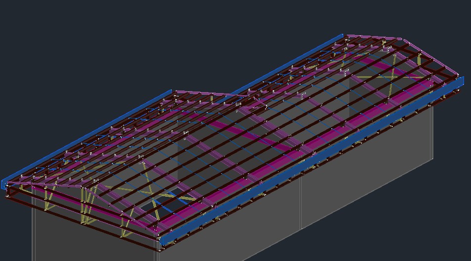 Render BIM 3D de la cubierta metálica completa